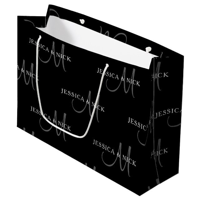 Grand Sac Cadeau Noms de couples élégants & monogramme (Devant Angle)