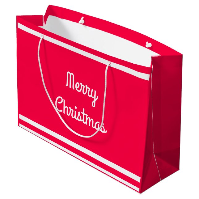 Grand Sac Cadeau Nostalgique Rouge Blanc Modèle Joyeux Noël Texte (Dos Angle)