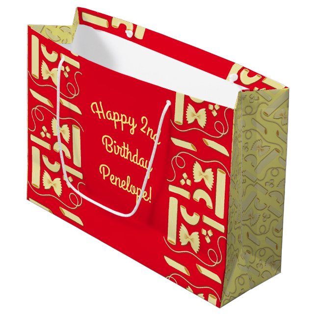 Grand Sac Cadeau Nouilles Pasta Enfant 1er Anniversaire fête Italie (Devant Angle)