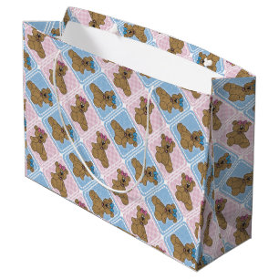 Grand Sac Cadeau Nounours de bébé rose et bleu