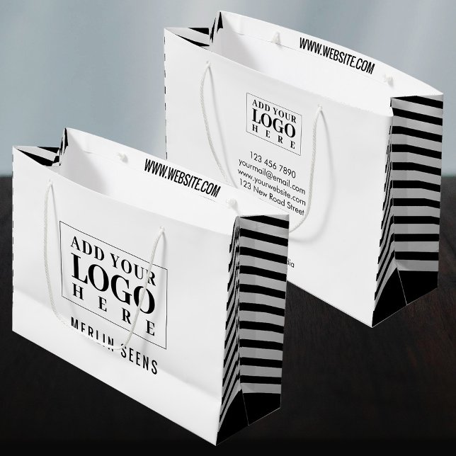Grand Sac Cadeau Nouveau logo d'entreprise de bandes noir et blanc (Créateur téléchargé)