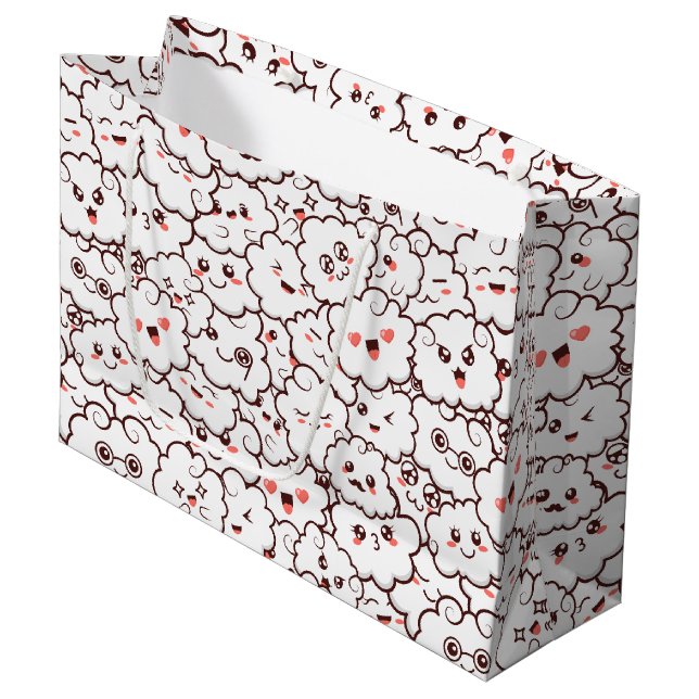 Grand Sac Cadeau Nuages Kawaii mignons (Devant Angle)