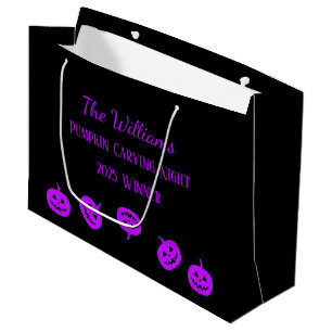 Grand Sac Cadeau Nuit de Citrouille noir et violet