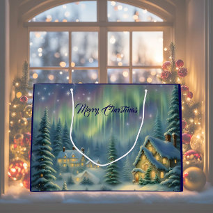 Grand Sac Cadeau Nuit de Noël magique dans la forêt sous les étoile