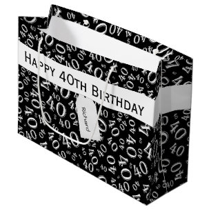 Grand Sac Cadeau Numéro 40e anniversaire Motif noir/blanc 40