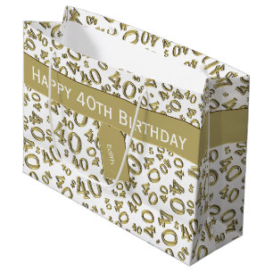 Grand Sac Cadeau Numéro 40e anniversaire Motif or/blanc 40