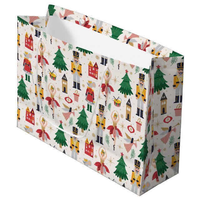 Grand Sac Cadeau Nutcracker Ballet Motif de vacances (Devant Angle)