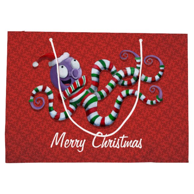 Grand Sac Cadeau Octopus de Noël à rayures (Dos)