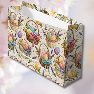 Grand Sac Cadeau Œufs de Pâques dans un panier en osier avec de la