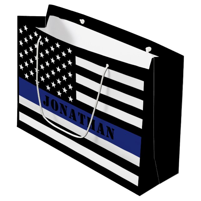 Grand Sac Cadeau Officier De Police De Ligne Bleue Mince Départemen (Devant Angle)