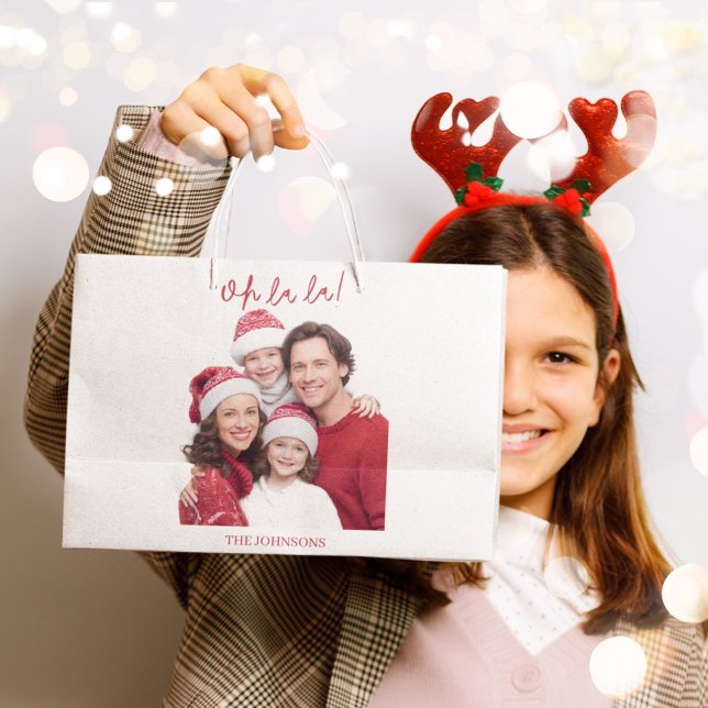 Grand Sac Cadeau Oh La La Christmas Custom Gift Bag Family Photo (Créateur téléchargé)