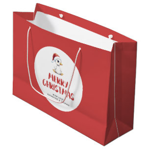 Grand Sac Cadeau Oie Canard de Noël à l'aquarelle personnalisée