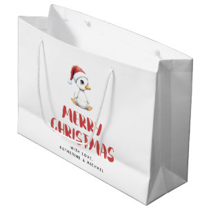 Grand Sac Cadeau Oie Canard de Noël à l'aquarelle personnalisée
