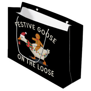 Grand Sac Cadeau Oie festive en liberté Christmas Gingerbread