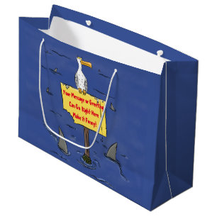 Grand Sac Cadeau Oiseau de mer amusant entouré de dessins animés de