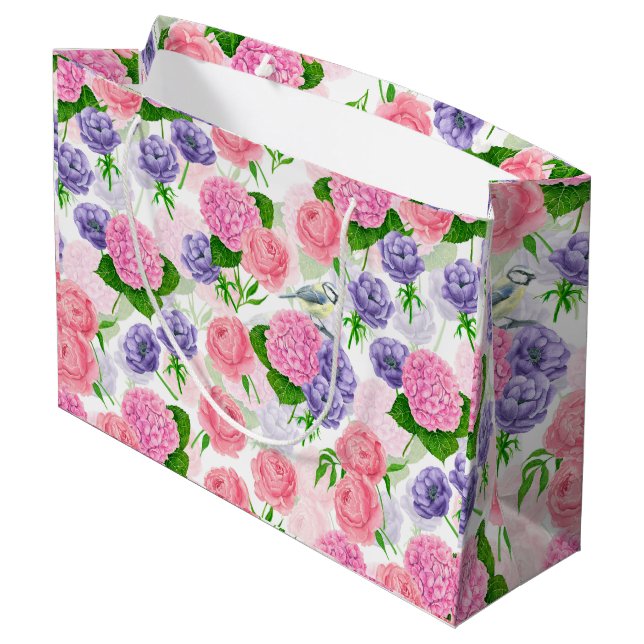 Grand Sac Cadeau Oiseau et fleurs (Dos Angle)