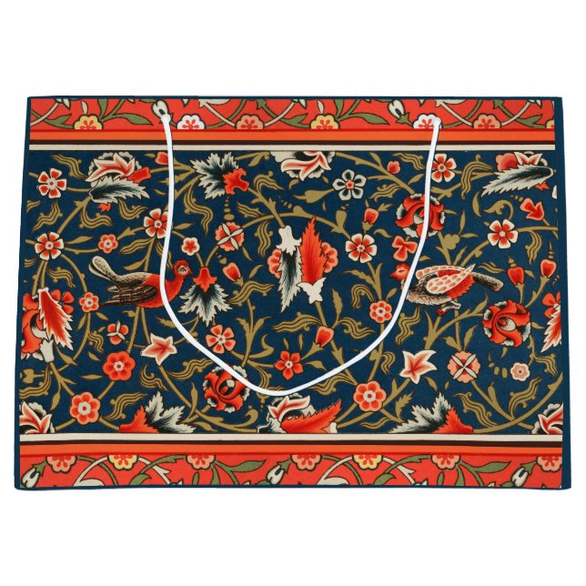 Grand Sac Cadeau Oiseau et fleurs Perse Motif bleu rouge (Devant)