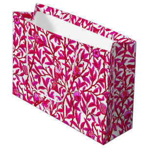 Grand Sac Cadeau Oiseau et grenade Art Nouveau, rose Fuchsia