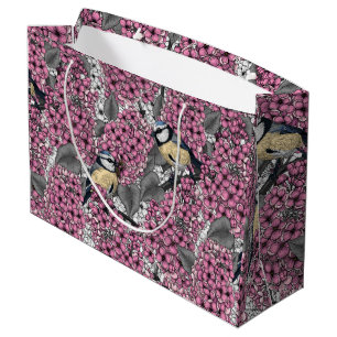 Grand Sac Cadeau Oiseaux dans le jardin lilas rose