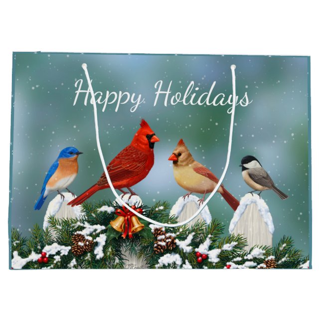 Grand Sac Cadeau Oiseaux de vacances et Garland de Noël (Dos)