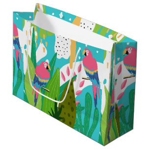 Grand Sac Cadeau Oiseaux tropicaux et fleurs