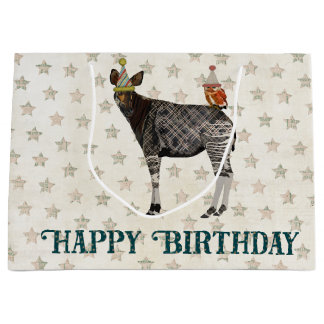 GRAND SAC CADEAU OKAPI ET HIBOU D'ANNIVERSAIRE