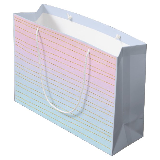 Grand Sac Cadeau Ombre bleu rose avec lignes or (Dos Angle)
