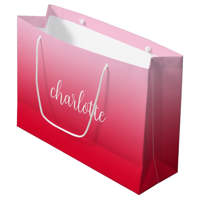 Grand Sac Cadeau Ombre rose à rouge (Devant Angle)