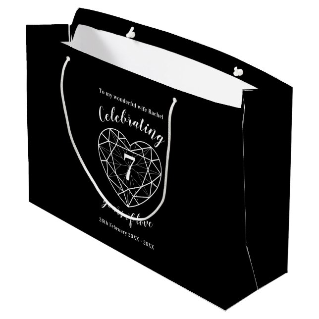 Grand Sac Cadeau Onyx noir Anniversaire 7 ans personnalisé (Dos Angle)