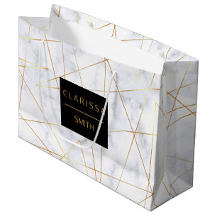 Grand Sac Cadeau or de marbre blanc de faux de poussin élégant