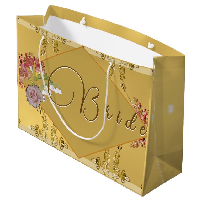 Grand Sac Cadeau Or floral de la mariée (Dos Angle)