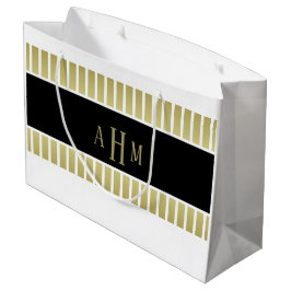 Grand Sac Cadeau Or noir rayure monogramme blanc