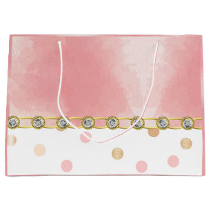 Grand Sac Cadeau Or, Rose, Polkadot, Pastel, Fille, Doux, Chic