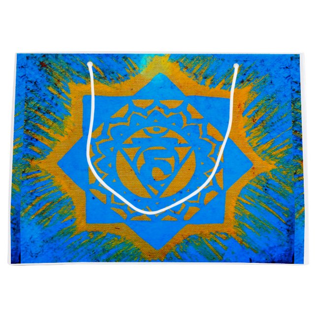 Grand Sac Cadeau or sur symbole tantrique bleu (Devant)