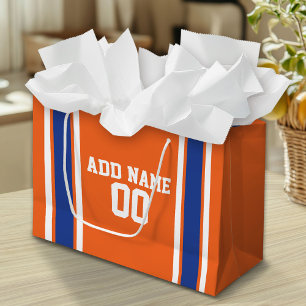 Grand Sac Cadeau Orange et Blue Sports Jersey Anniversaire et nom