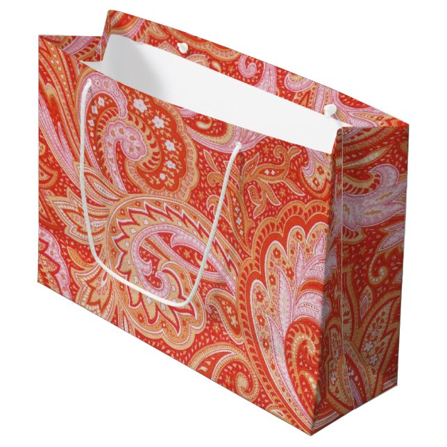 Grand Sac Cadeau Orange Paisley (Devant Angle)