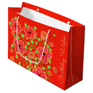 Grand Sac Cadeau Orange Rouge Floral Joyeux Cadeau Anniversaire