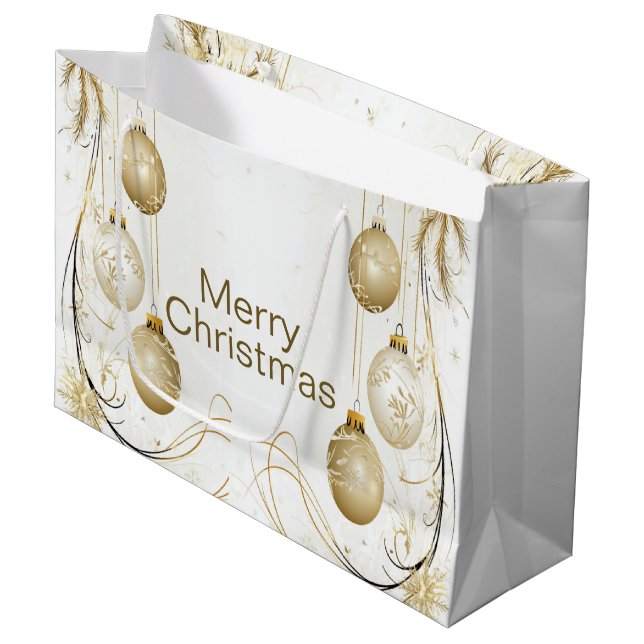 Grand Sac Cadeau Ornement d'or Noël Fête de Noël Élégant (Devant Angle)