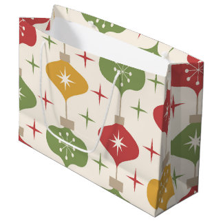 Grand Sac Cadeau Ornements de Noël du milieu du siècle avec des éto