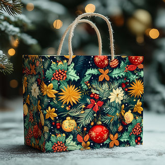 Grand Sac Cadeau Ornements de Noël Festifs avec Espace pour le Nom