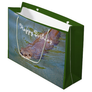 Grand Sac Cadeau Otter Natation Faune Photo Anniversaire