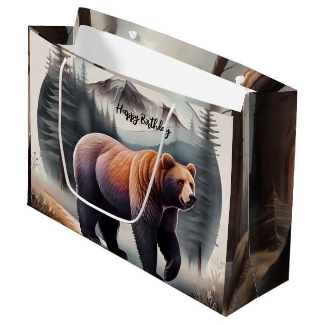 Grand Sac Cadeau Ours d'aquarelle Brown rustique (Devant Angle)