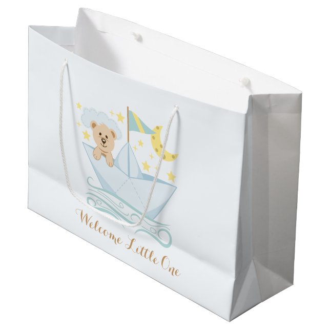 Grand Sac Cadeau Ours de bateau en papier doux (Devant Angle)