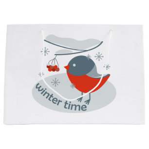 Grand Sac Cadeau Ours d'hiver et baies de raies rouges