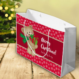 Grand Sac Cadeau Ours en peluche de Noël avec cadeau et flocons de 