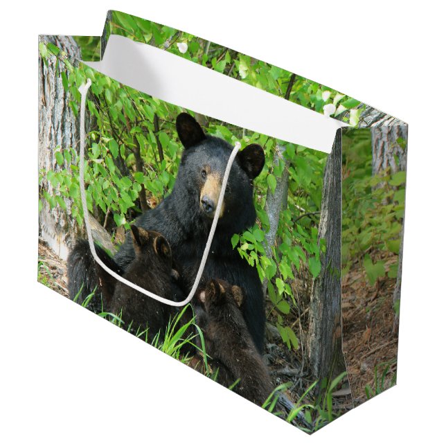Grand Sac Cadeau Ours noir et cubes jumeaux (Devant Angle)