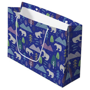 Grand Sac Cadeau Ours polaire Winter Artic Adventure Bleu