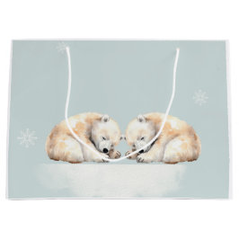 Grand Sac Cadeau Ours polaires jumeaux Double rondelle
