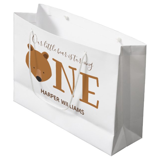 Grand Sac Cadeau Ours Turner un animal mignon premier anniversaire (Devant Angle)