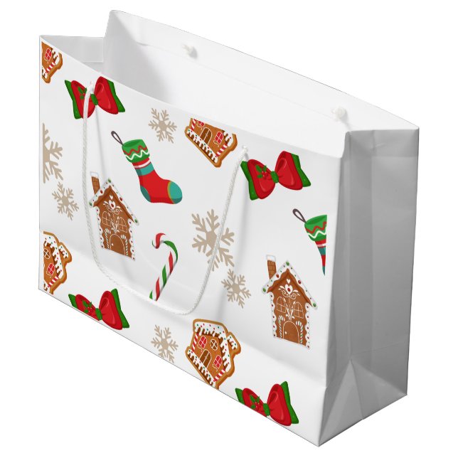 Grand Sac Cadeau pain d'épices de Noël (Devant Angle)